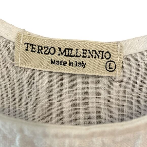 Terzo Millennio Sz M White Gauzy Linen Flowy Oversized Button Back Blouse - Picture 4 of 5
